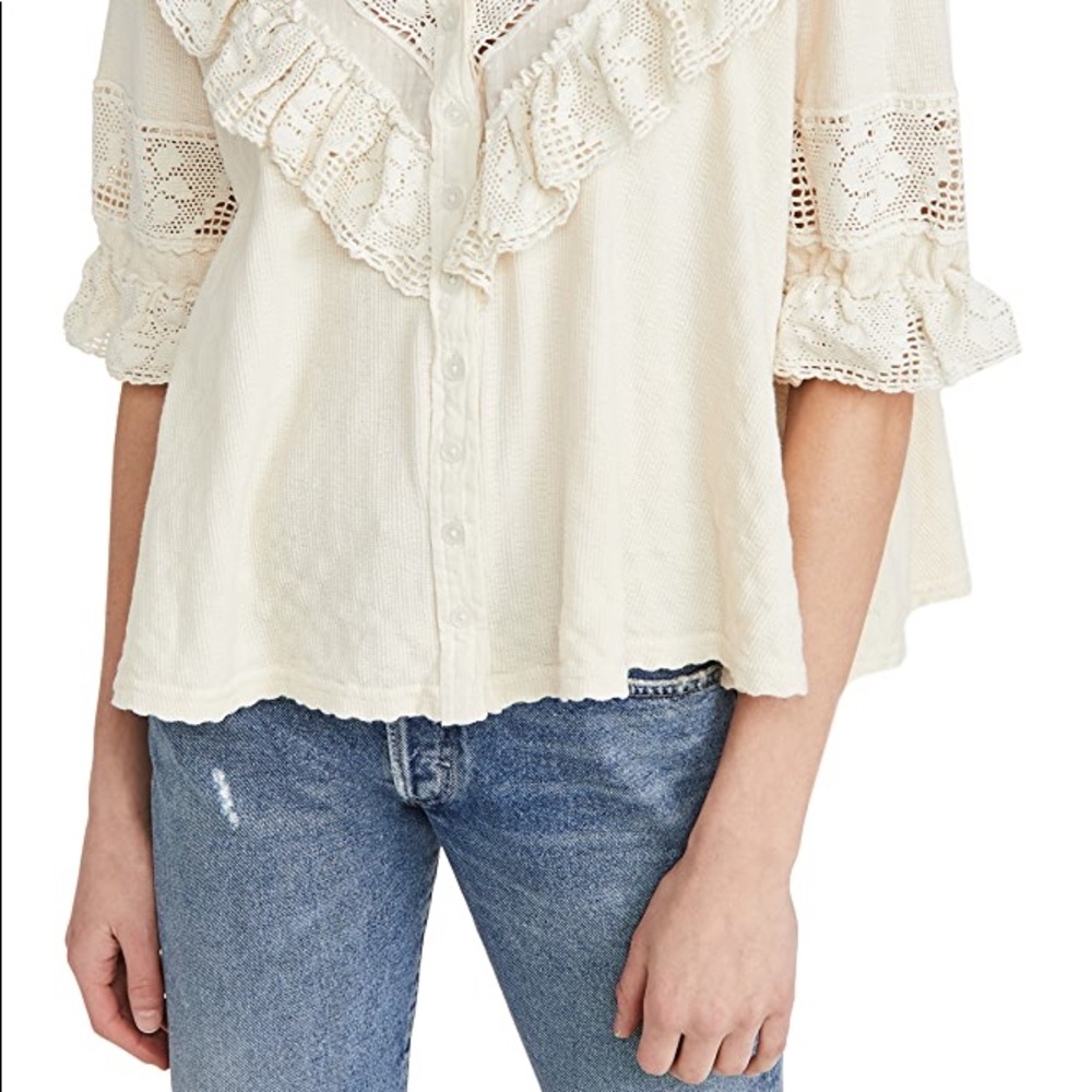 🅢🅐🅛🅔 Free People Walk In the Park Grey Blouse 👚 Ruffled Top Puff sleeve - Picture 8 of 11